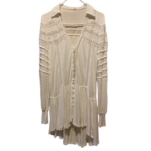 Free People Set to Stun Tunic Top Small White Lace Cotton Linen Cottage Boho - Picture 6 of 15